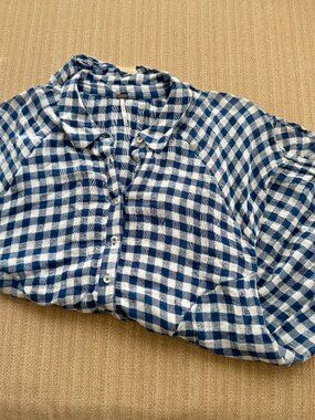 Free People Blue New Spring Love GIngham Plaid Tunic Top Women's Large